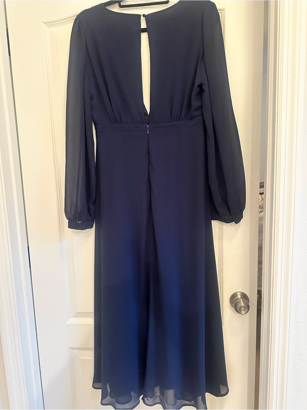 Lulu's Navy Plunge V-Neck Long Sleeve Maxi Dress with Thigh Slit - Picture 3 of 4